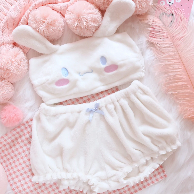 Cute big ears tube top set white