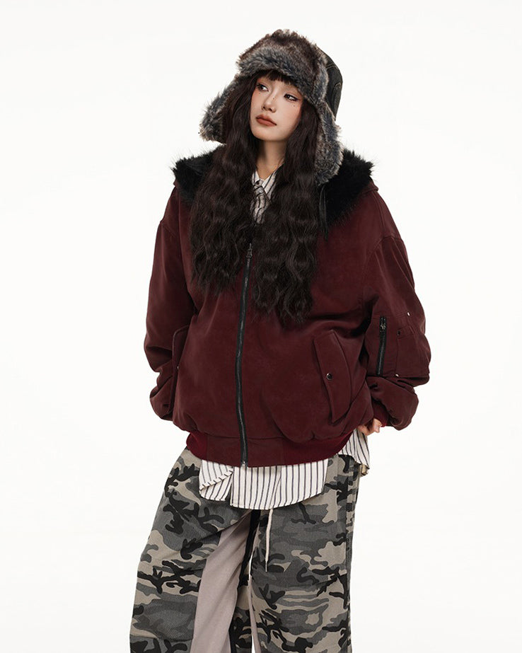 Cyber Angel Reversible Bomber Jacket Black red