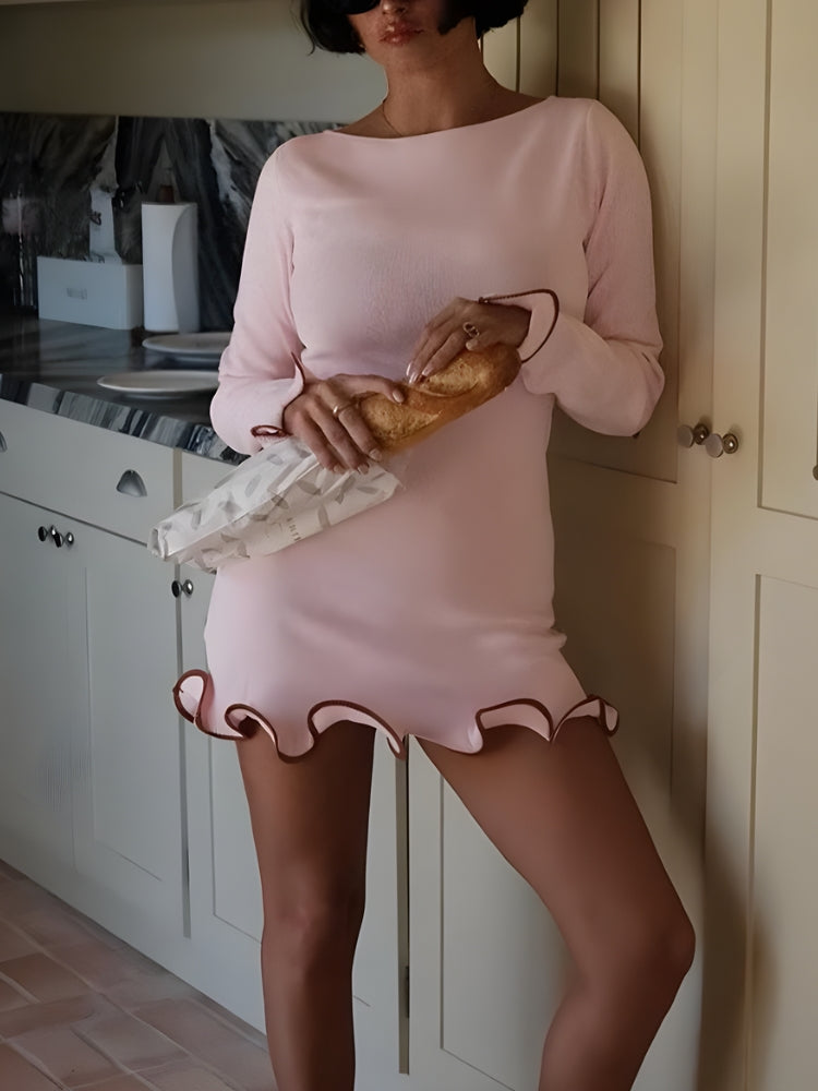 Ruffled Hem Mini Dress Pink