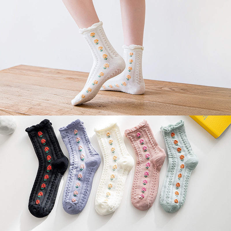 Pink Vintage Floral Sock Set Set7-Lovely flowers