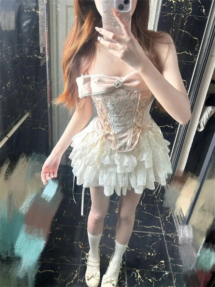 Victorian Ruffles & Lace Top & Skirt Set