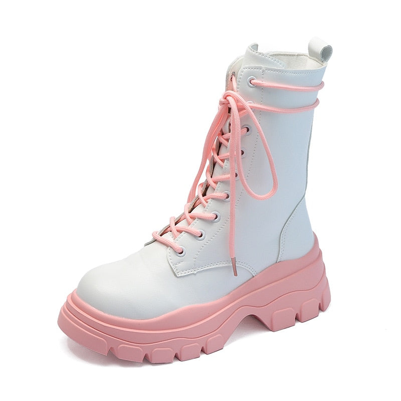 Pastel Warrior Combat Boots Pink