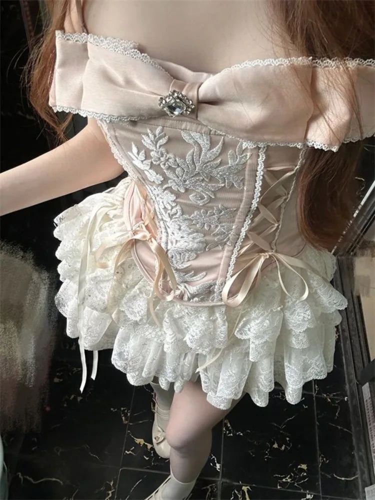 Victorian Ruffles & Lace Top & Skirt Set