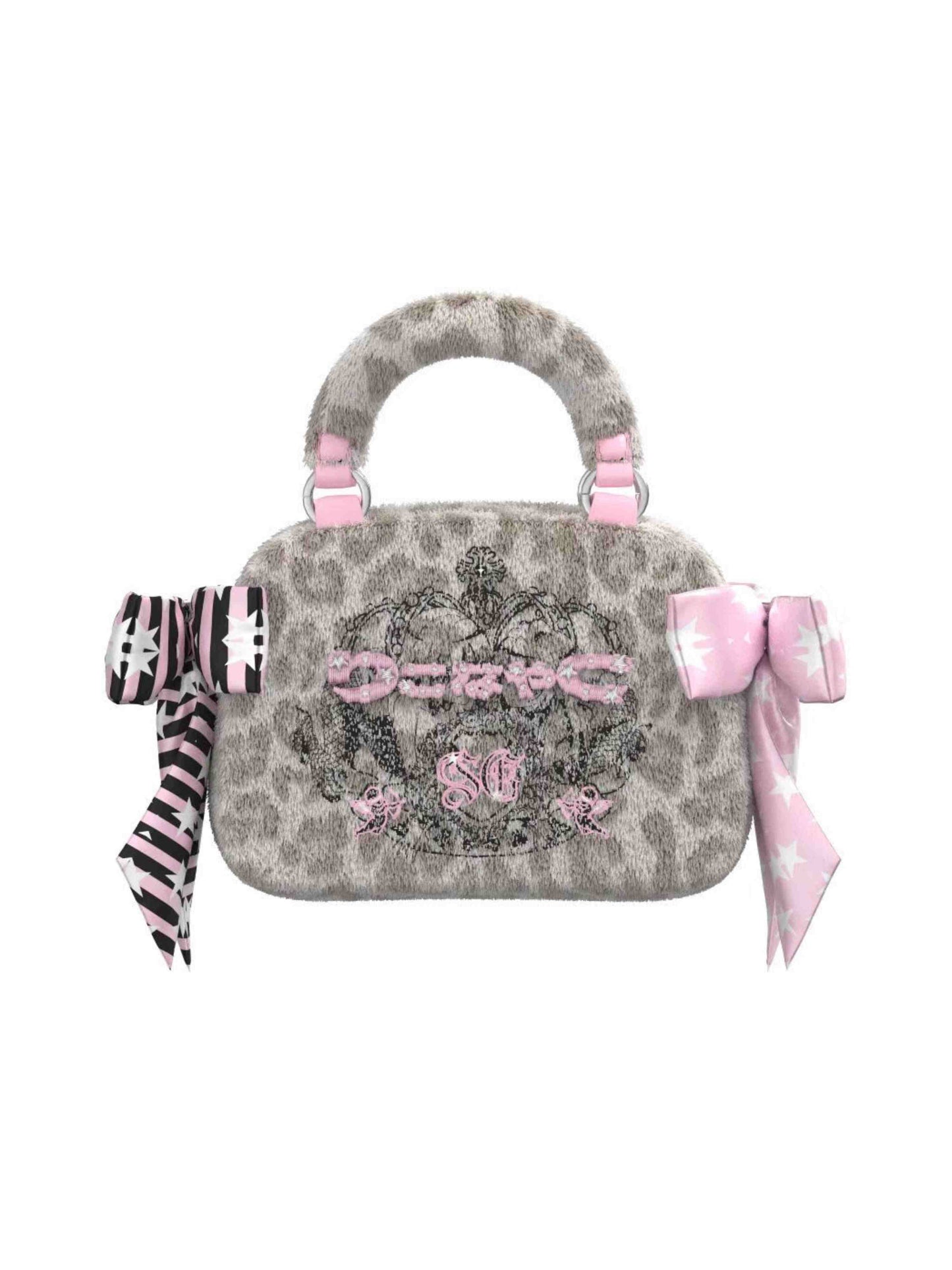 Y2K Embroidered Bow Leopard Handbag