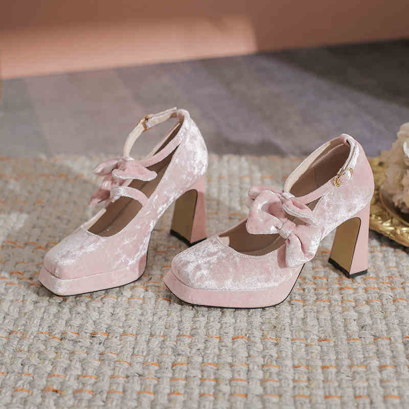 Velvet Platform Mary Jane Shoes