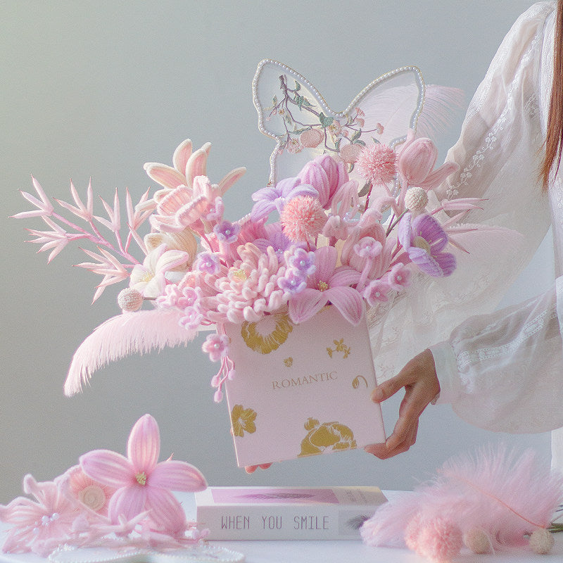 Handmade Chenille Stem Bouquet in a Box – Ready-made