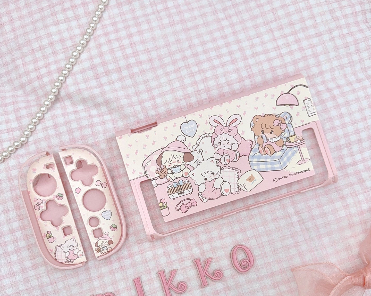 cute switch ns pink oled split hard shell protective case