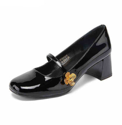 Coquette Gold Flower Mary Jane Shoes