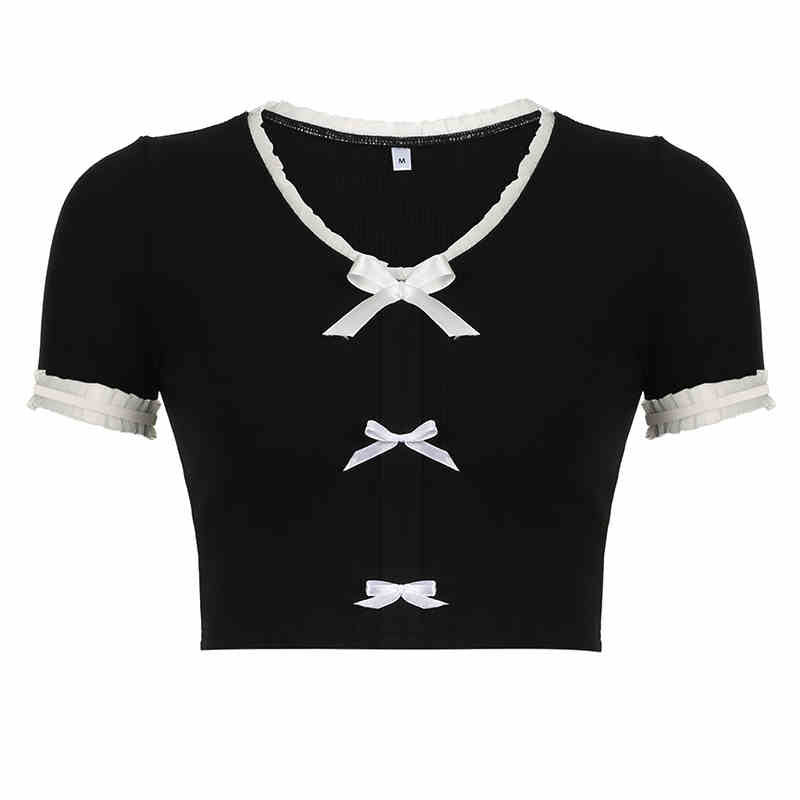 French Lace Bow Dark Coquette Top
