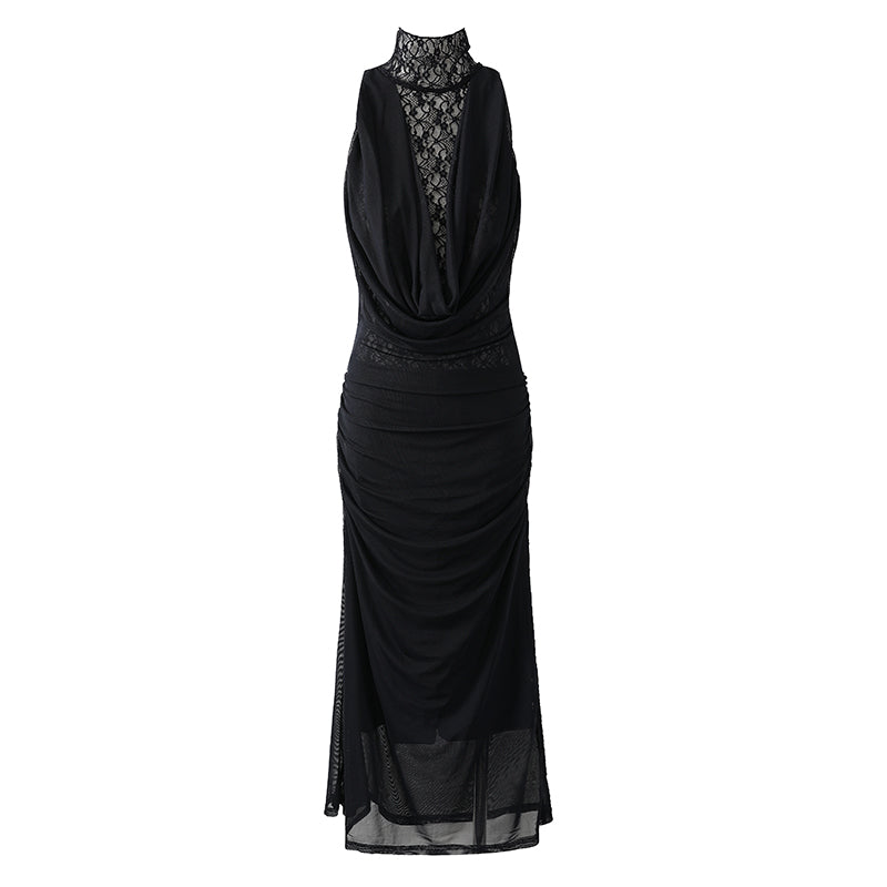 Dark Coquette Lace Mesh Fishtail Dress