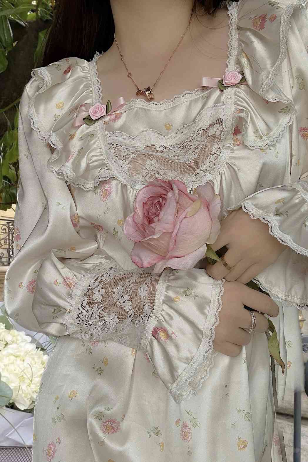 Rose Floral Silky Nightgown