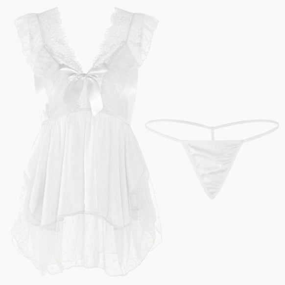 Lace Bow Satin Nightgown