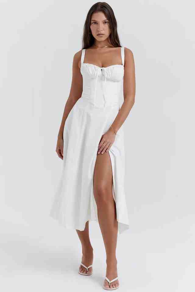 French Back Cross Strap Slit Dress