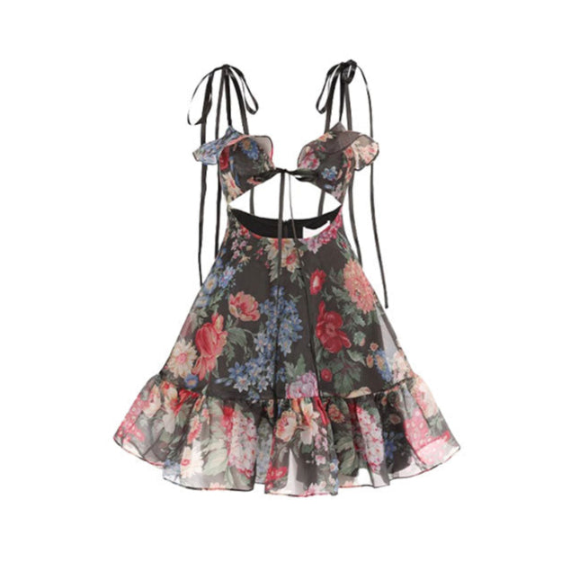 Floral Hollow Suspender Cake Suit