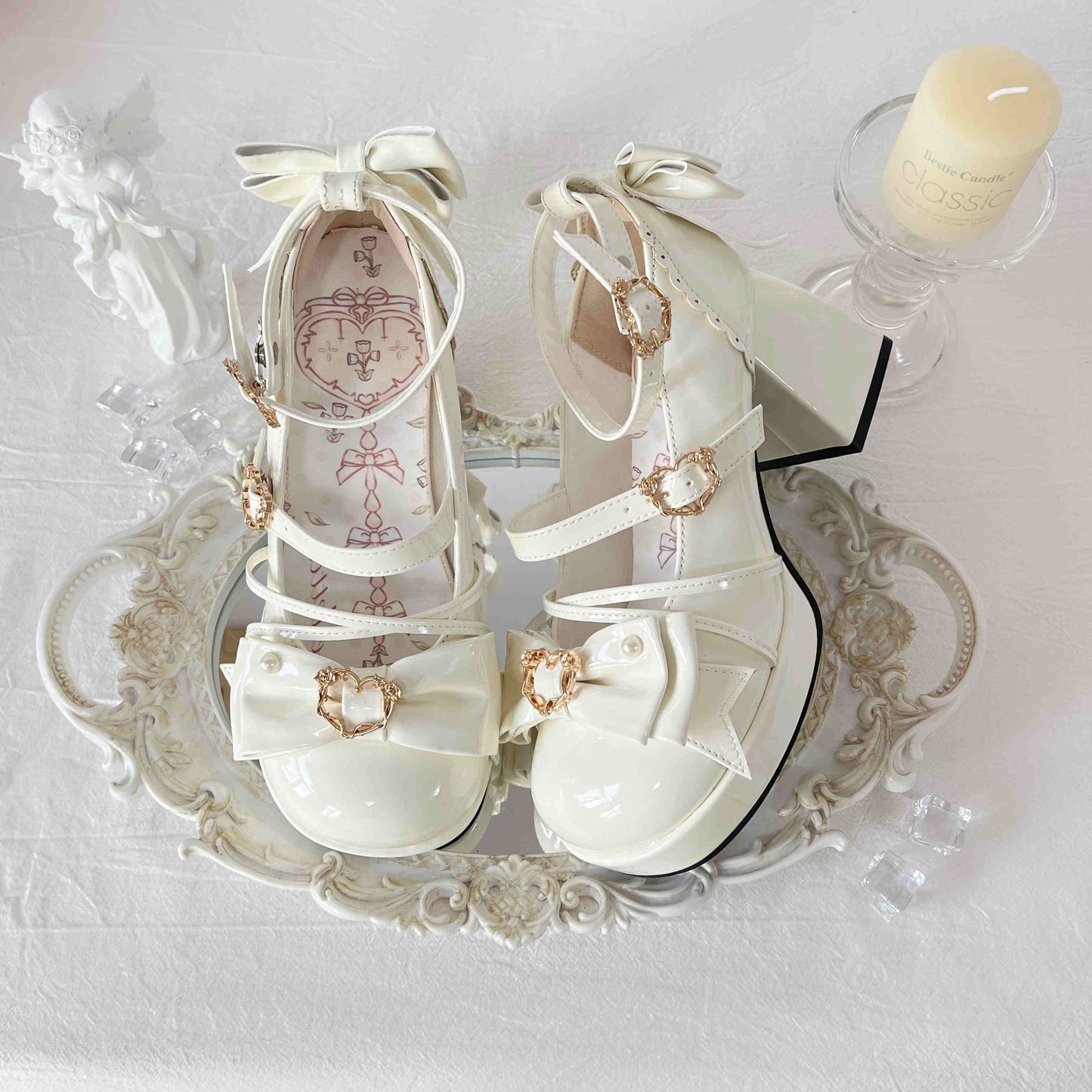 Chanson Cream Bows Lolita Shoes