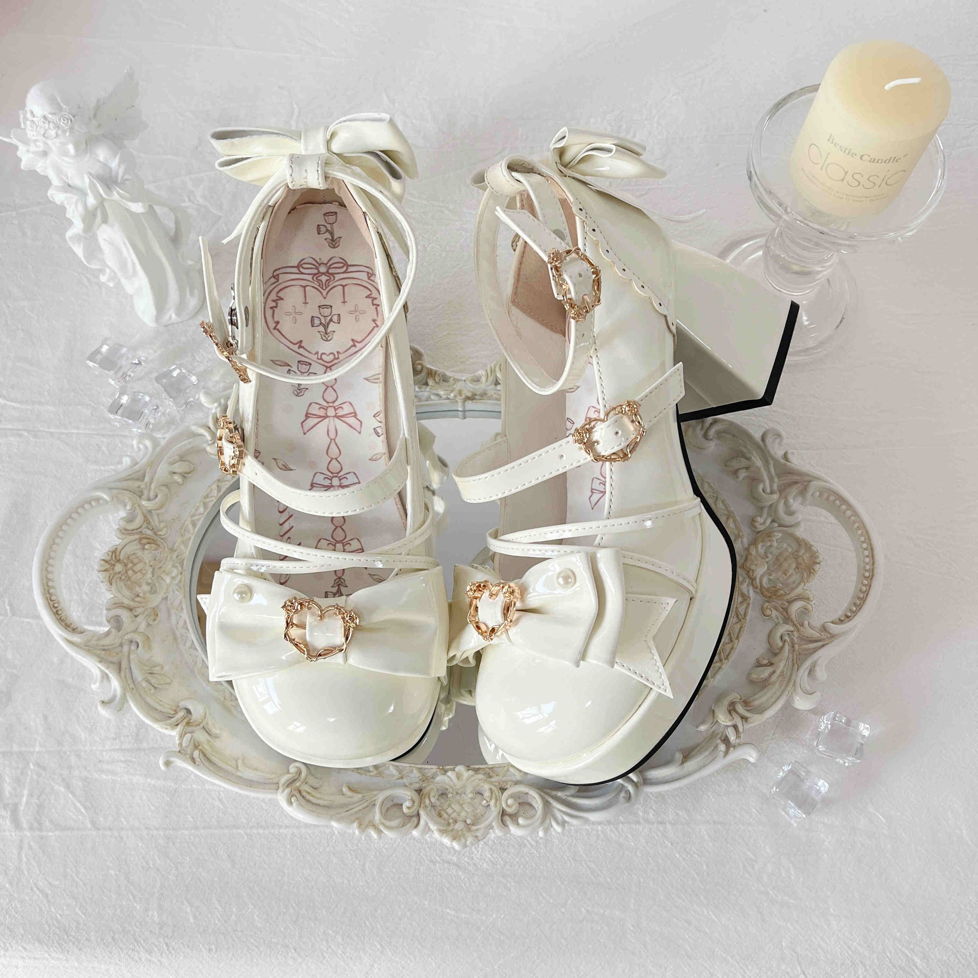 Chanson Cream Bows Lolita Shoes