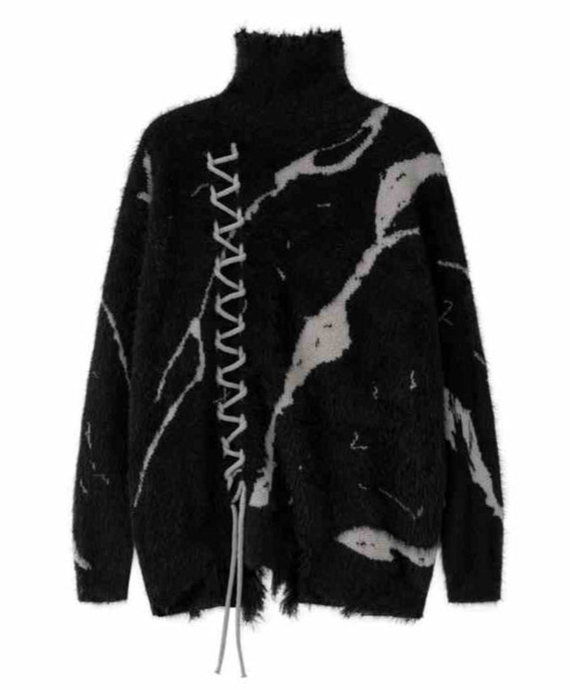 Grunge Ripped Turtleneck Loose Sweater