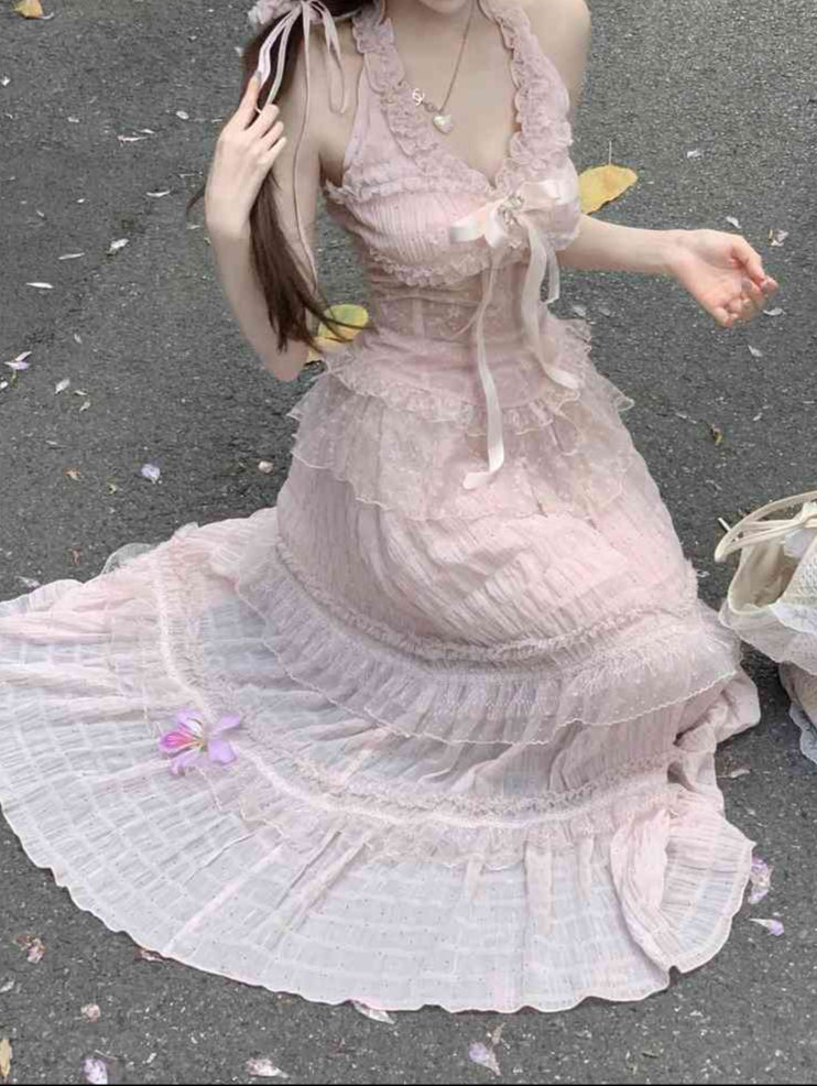 French Pink Lace Princess Top + Skirt