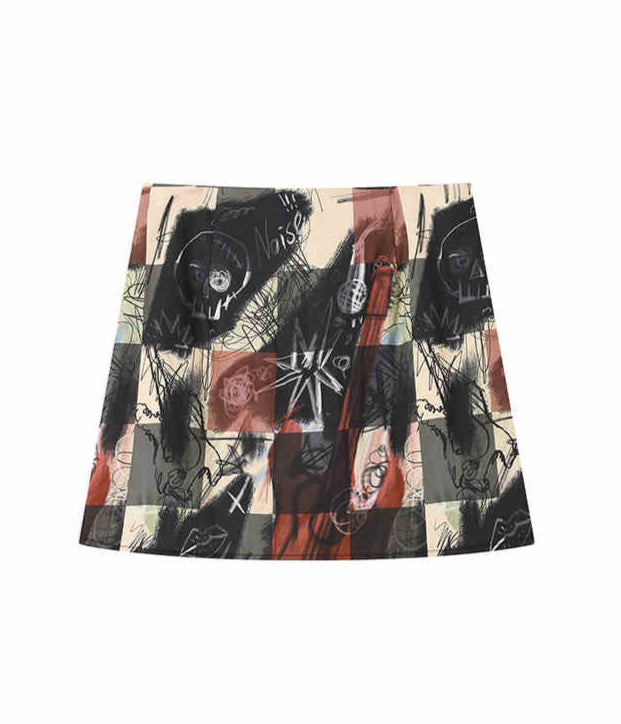 Checkerboard Graffiti Grunge Skirt