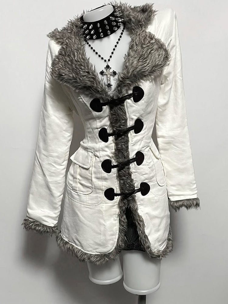 retro white fur collar waist coat