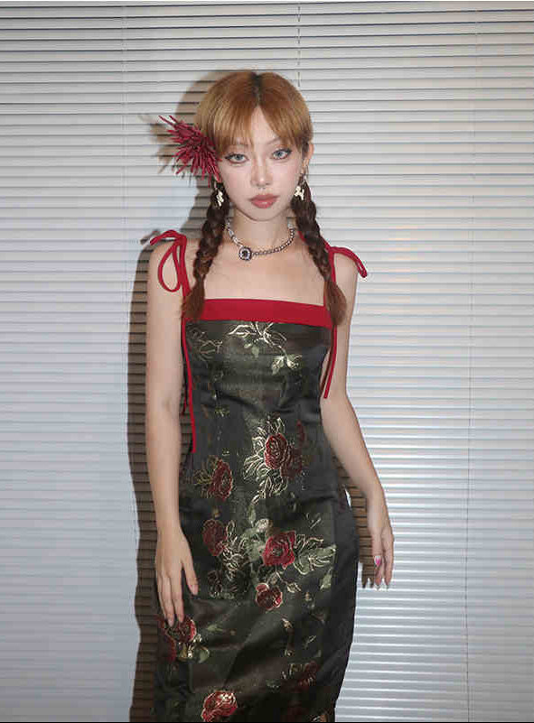 Cheongsam Rose Jacquard Dress