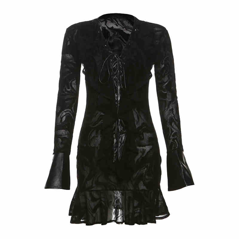 Dark Coquette Lace Leather Dress