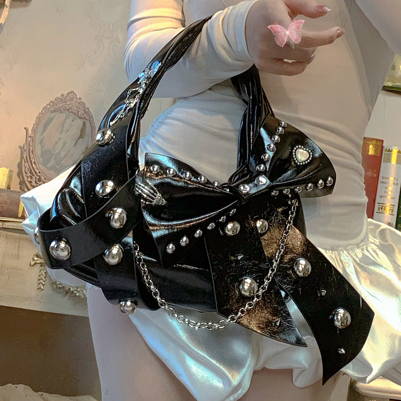 Metal Punk Ballet Bow Chain Handbag