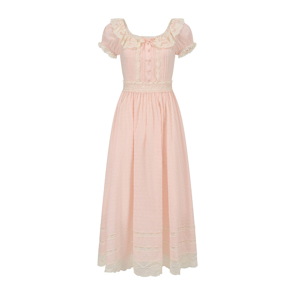 princess puff-sleeved lace dress