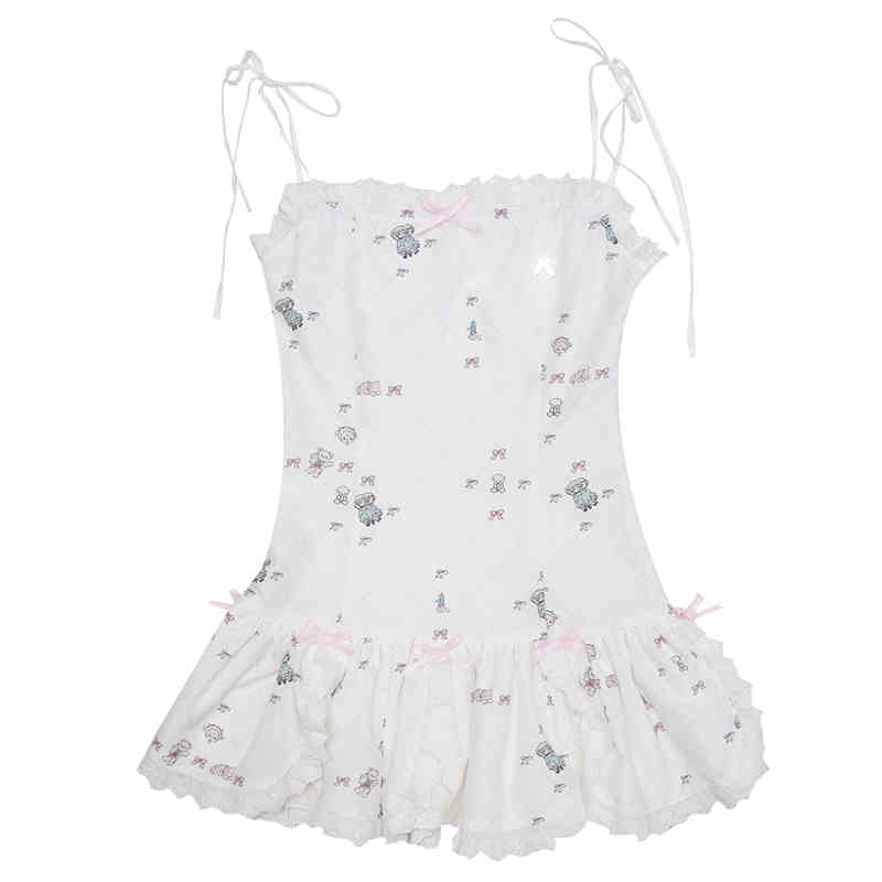Cute Bear Gradient Petal Suspender Dress