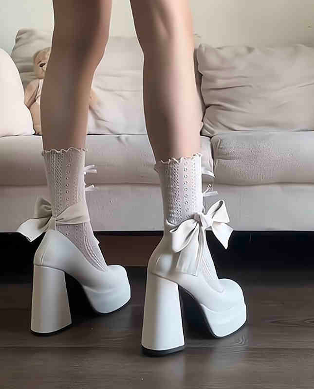 Bow Velvet High-heeled Shoes