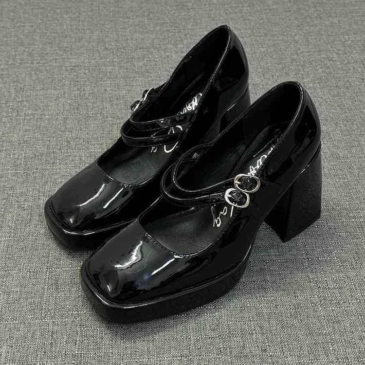 Square-toe Dark Coquette Bow Mary Jane