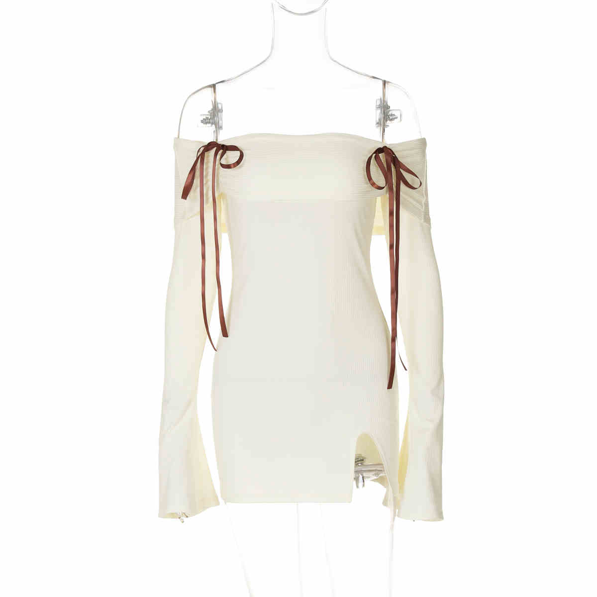 Ribbons Trumpet Long-sleeved Dress