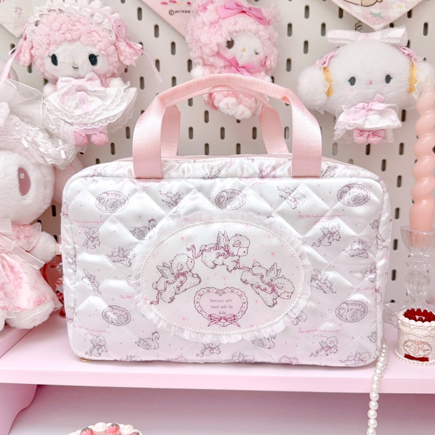 kawaii pink three-layer storage bag