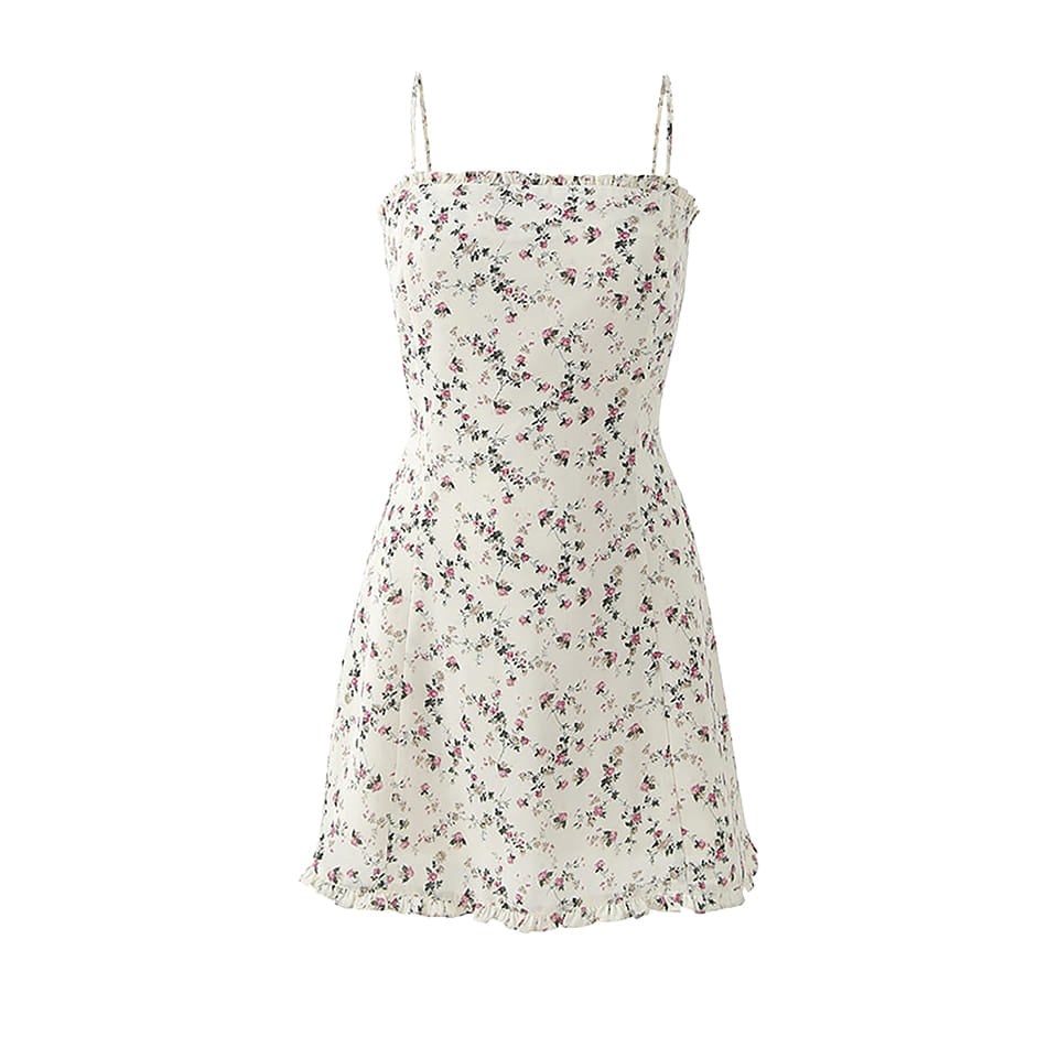 French Sweet Floral Suspender Dress
