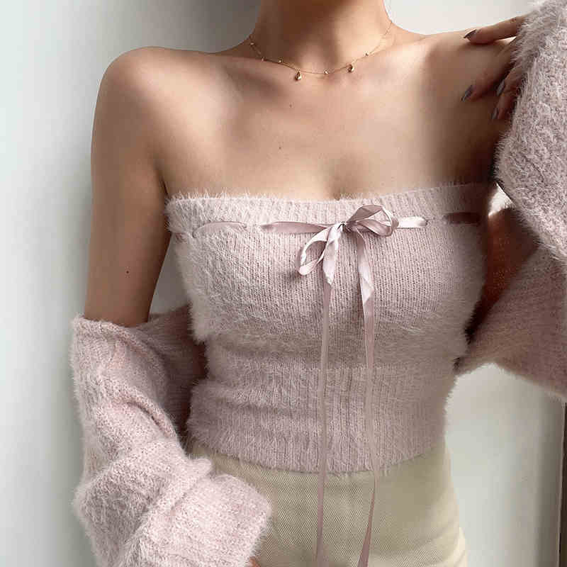 Coquette Plush Cardigan Top Two-piece Set