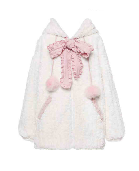 Kawaii Bunny Ears Hooded Fur Coat