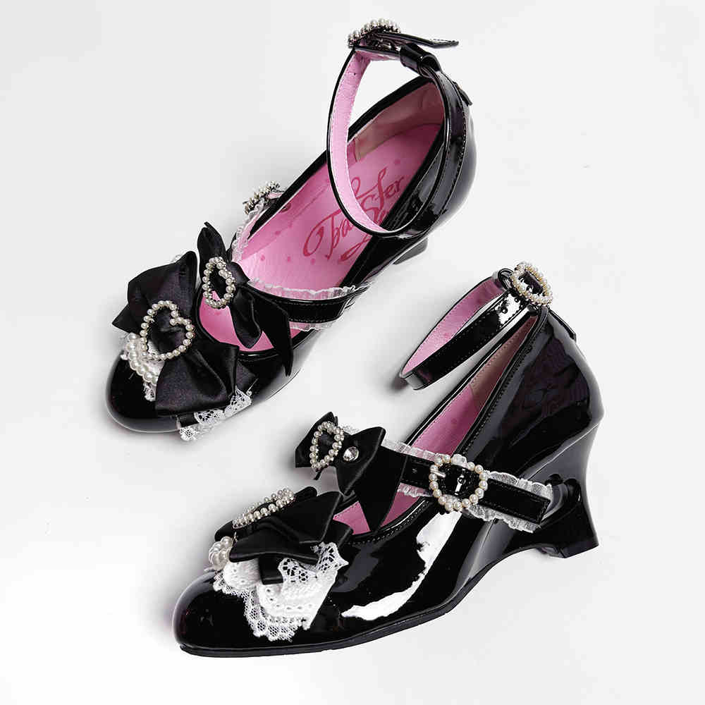 Bows Heart Hollow Wedge Shoes