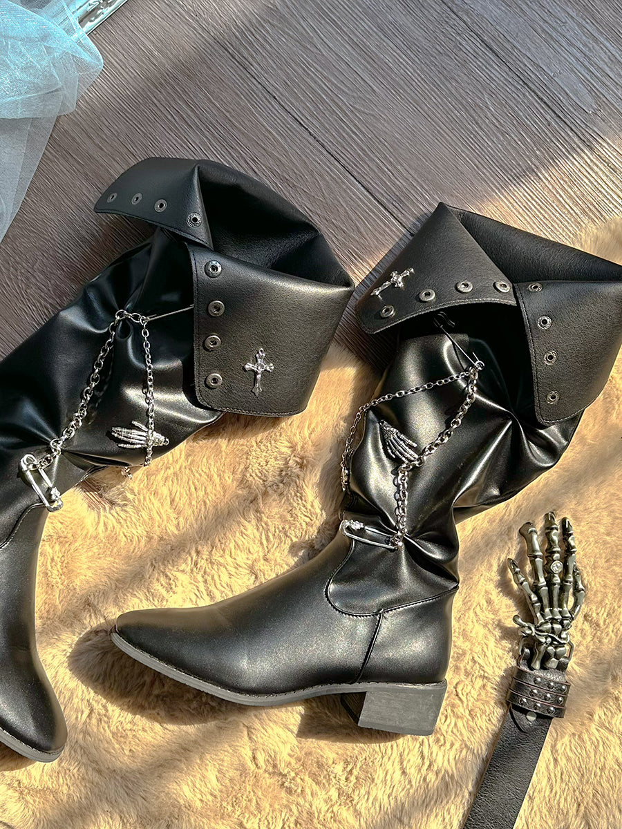 Dark Cross Pointed Toe Boots