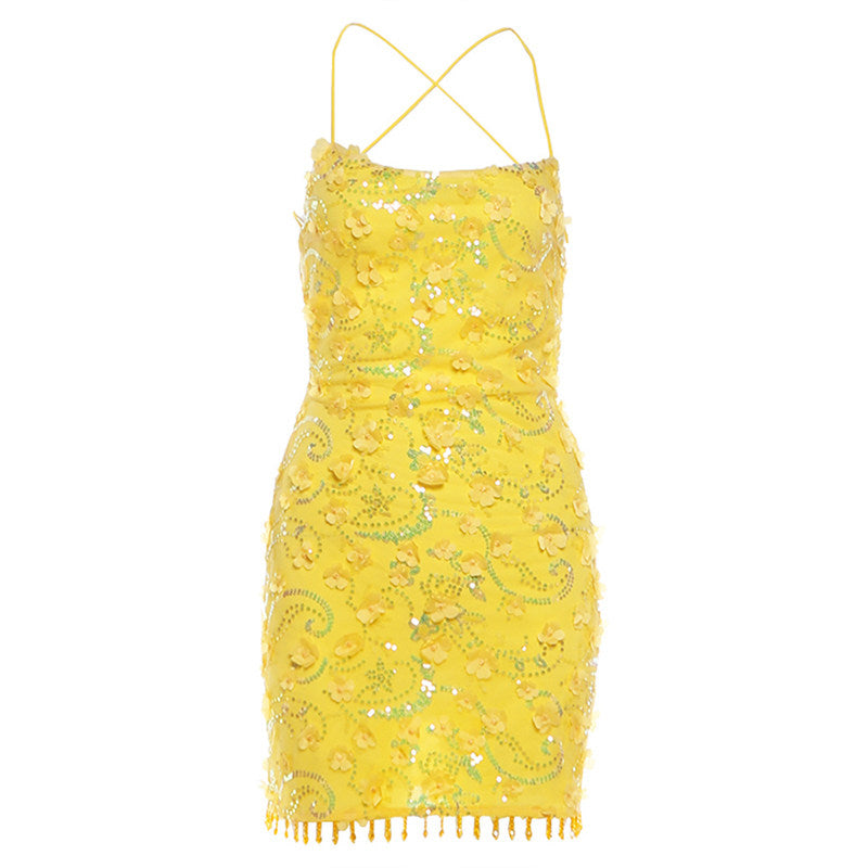 Sequined Halter Backless Dress
