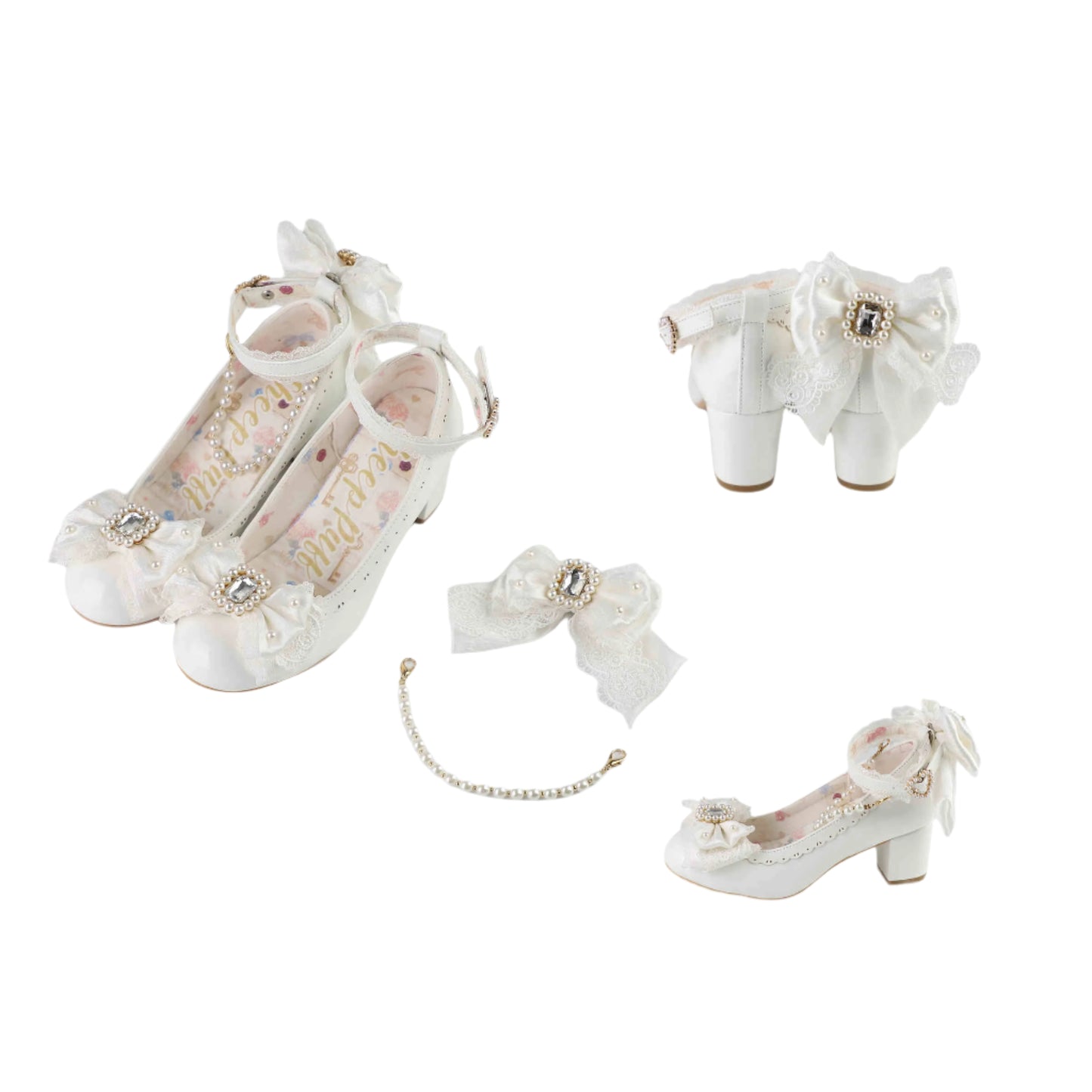 Pearl Bow Mid Heels Mary Jane