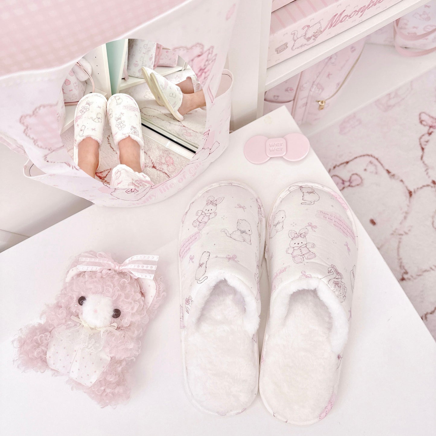 pink cotton indoor floor slippers