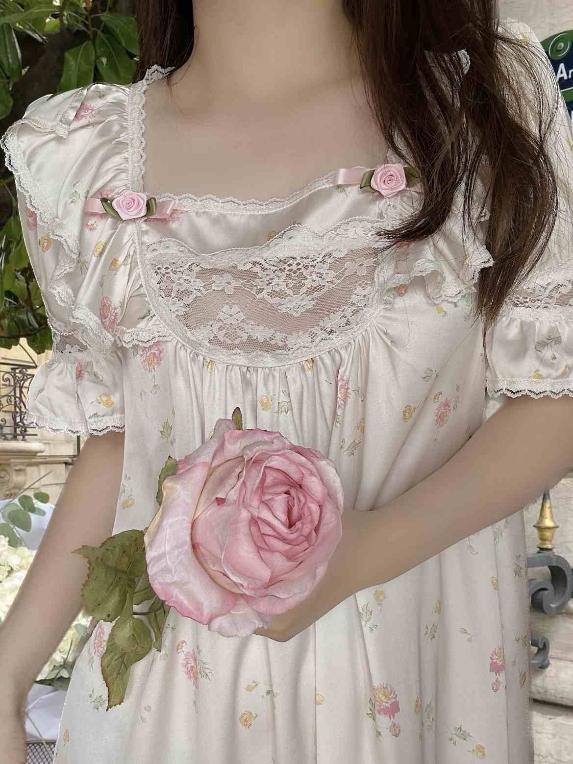 Rose Floral Silky Nightgown