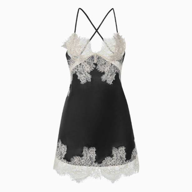 Deep V Lace Satin Pajamas