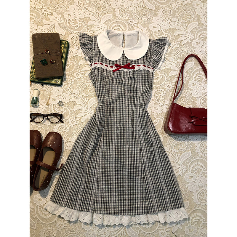 Retro Plaid Doll Collar Dress