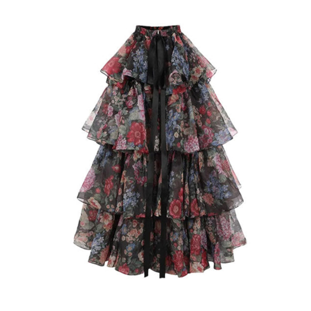 Floral Hollow Suspender Cake Suit