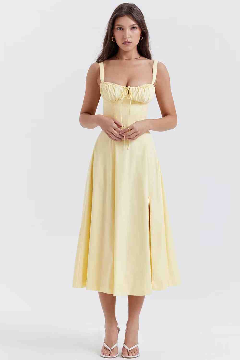 French Back Cross Strap Slit Dress