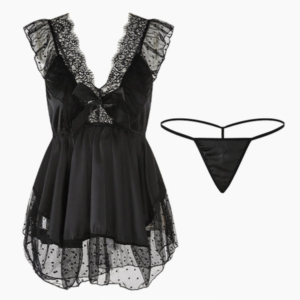 Lace Bow Satin Nightgown