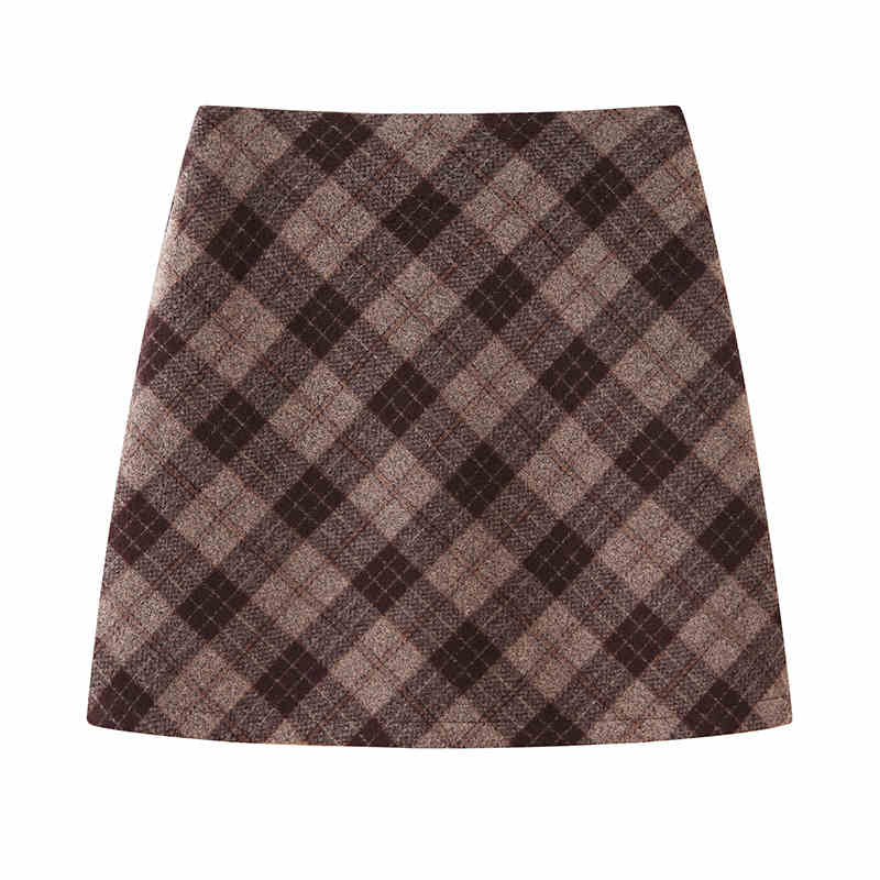 Preppy Aesthetic Plaid Woolen A-line Skirt
