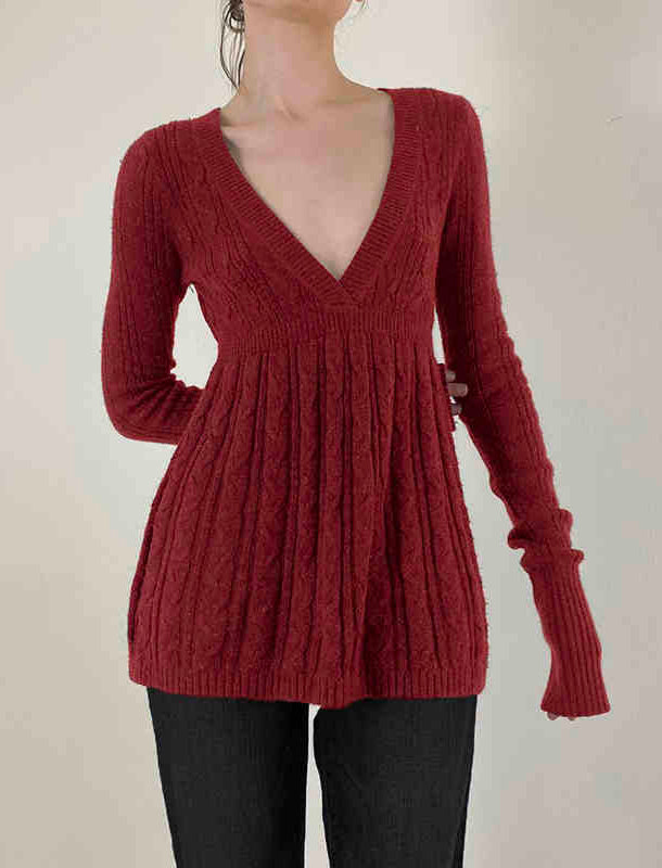 Soft Girl Ancient V-neck Twist Sweater