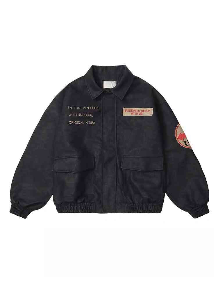 Retro Uniform Brown Leather Jacket